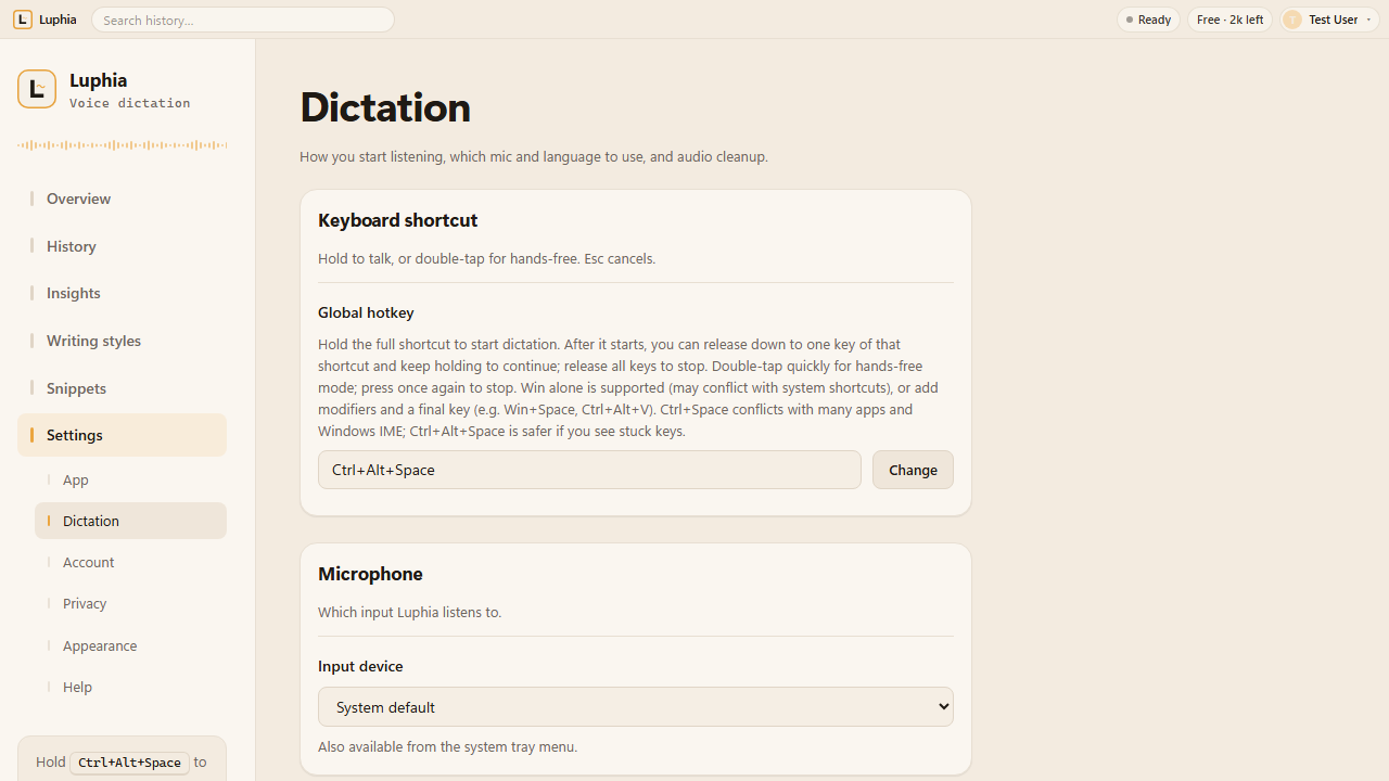 Settings for hotkey and insertion